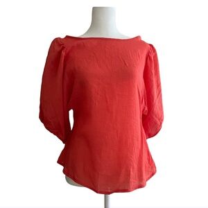 Asymmetrical‎ Red Blouse with Relaxed Elbow-Length Sleeves